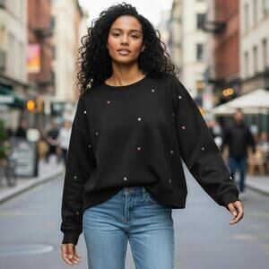 Rails Theo Jet Black Star Embroidered Sweatshirt Women’s Small Minimalist Casual